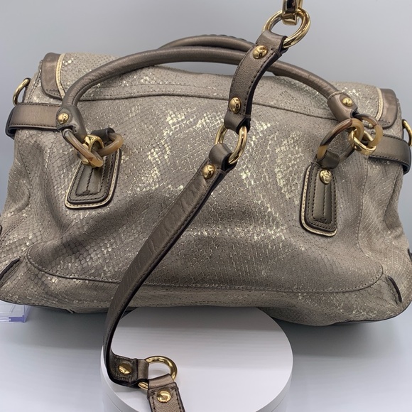Coach Peyton Rose Gold Metallic Python Print with Gold and Tortoise Hardware - Picture 3 of 14
